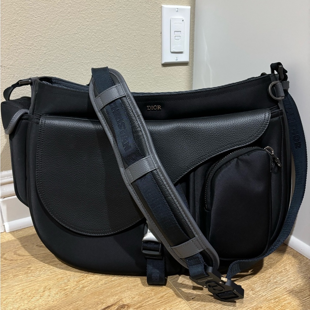 Dior x Sacai Saddle SoftBag Technical Fabric & Grained Calafskin "Black"
